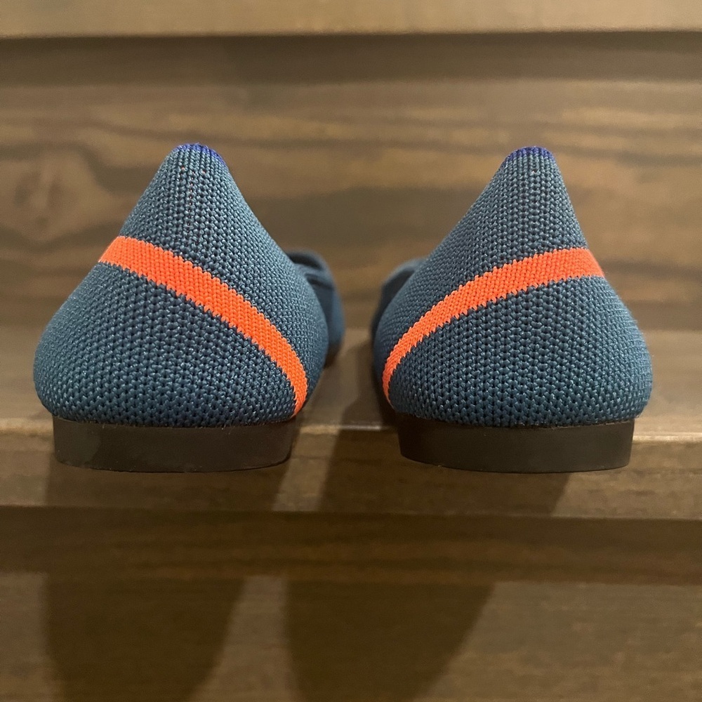 Rothy's The Point in Teal Blue with Coral Orange Stripe Size 8 - Picture 7 of 10